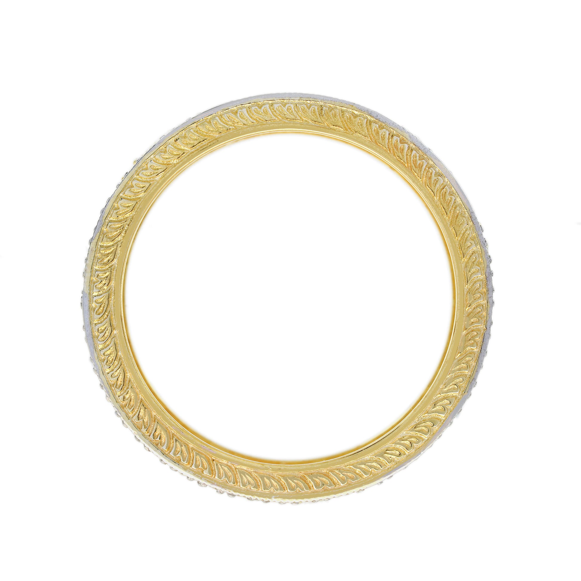Diamond Floral Wide Wedding Stackable Band 18K White Two Tone Gold Ring