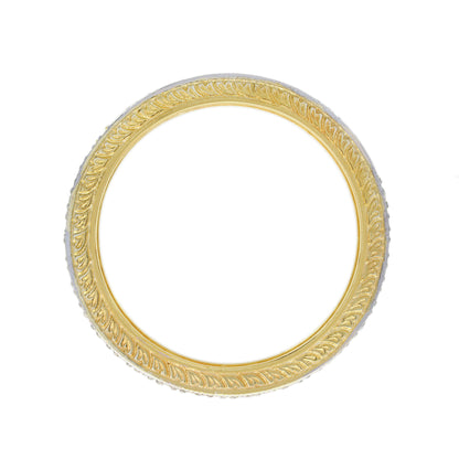 Diamond Floral Wide Wedding Stackable Band 18K White Two Tone Gold Ring