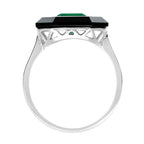 Green Agate & Black Onyx Art Deco Style Hexagon Cocktail White Gold Ring