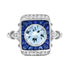 Round Blue Aquamarine Blue Sapphire Diamond Vintage Style White Gold Ring