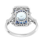 Round Blue Aquamarine Blue Sapphire Diamond Vintage Style White Gold Ring