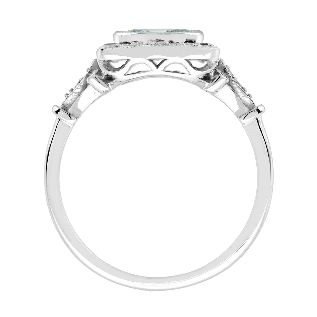 Round Blue Aquamarine Blue Sapphire Diamond Vintage Style White Gold Ring