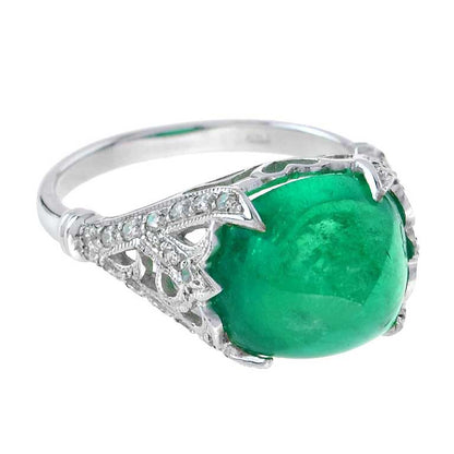 Sugarloaf Colombian Green Emerald &amp; Diamond Cocktail 14K White Gold Ring