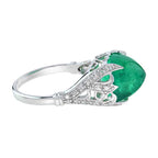 Sugarloaf Colombian Green Emerald & Diamond Cocktail 14K White Gold Ring