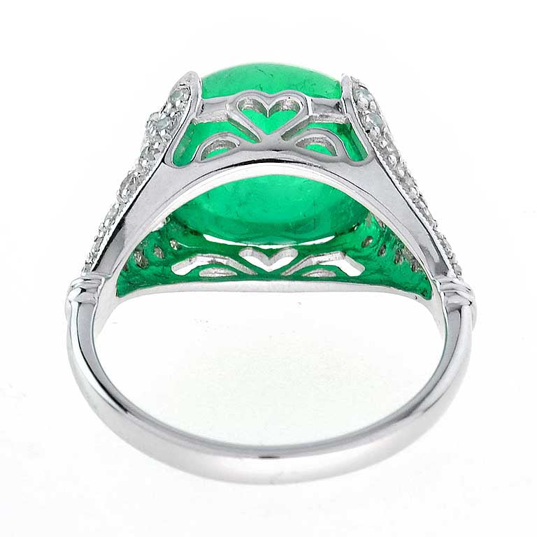 Sugarloaf Colombian Green Emerald & Diamond Cocktail 14K White Gold Ring
