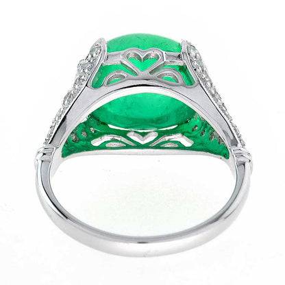 Sugarloaf Colombian Green Emerald &amp; Diamond Cocktail 14K White Gold Ring