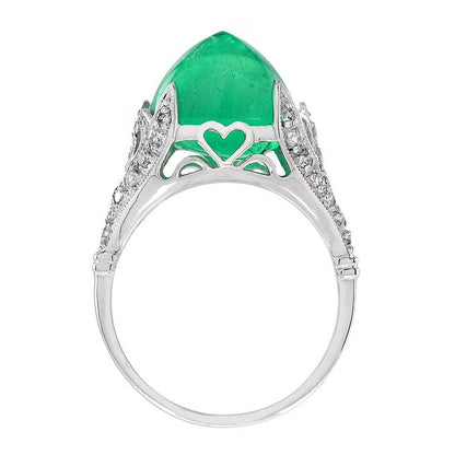Sugarloaf Colombian Green Emerald &amp; Diamond Cocktail 14K White Gold Ring
