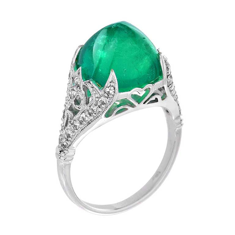 Sugarloaf Colombian Green Emerald &amp; Diamond Cocktail 14K White Gold Ring