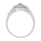 Blue Sapphire & Diamond Art Deco Style Three Stone Vintage Inspired Ring