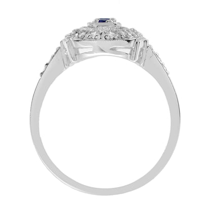 Blue Sapphire & Diamond Art Deco Style Three Stone Vintage Inspired Ring