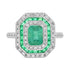 Green Emerald & Diamond Art Deco Style Double Halo Set Engagement Gold Ring