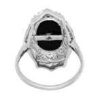 Diamond & Black Onyx Edwardian Inspired Style Dinner 14K White Gold Ring