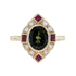 Green Tourmaline Ruby & Diamond Art Deco Style Halo 14K Yellow Gold Ring