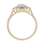 Oval White Australian Opal Emerald Diamond Art Deco Style Halo 14K Gold Ring