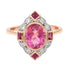 Oval Pink Tourmaline & Ruby Diamond Vintage Inspired 14K Rose White Gold Ring