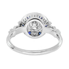 Diamond & Blue Sapphire Vintage Inspired Art Deco Style White Gold Ring