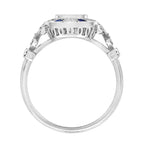 Diamond & Blue Sapphire Vintage Inspired Art Deco Style White Gold Ring