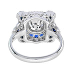Art Deco шабыттандырылған дөңгелек GIA 1.52 караттық гауһар тастар және көк сапфир ақ алтын сақинасы