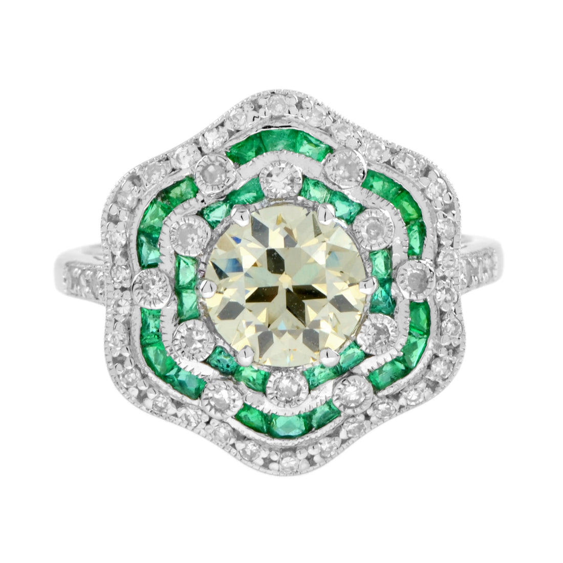 1.28 Ct. Certified Diamond Emerald Art Deco Style Engagement 18K White Gold Ring