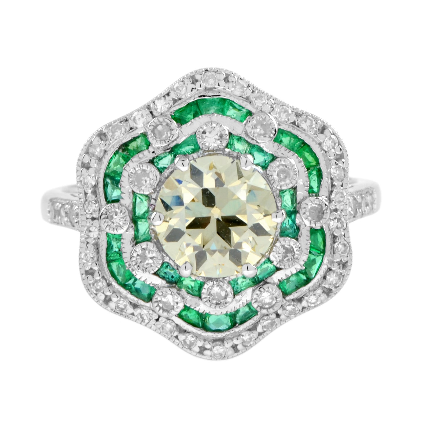 1.28 ct. certified diamond emerald art deco style engagement 18k white gold ring
