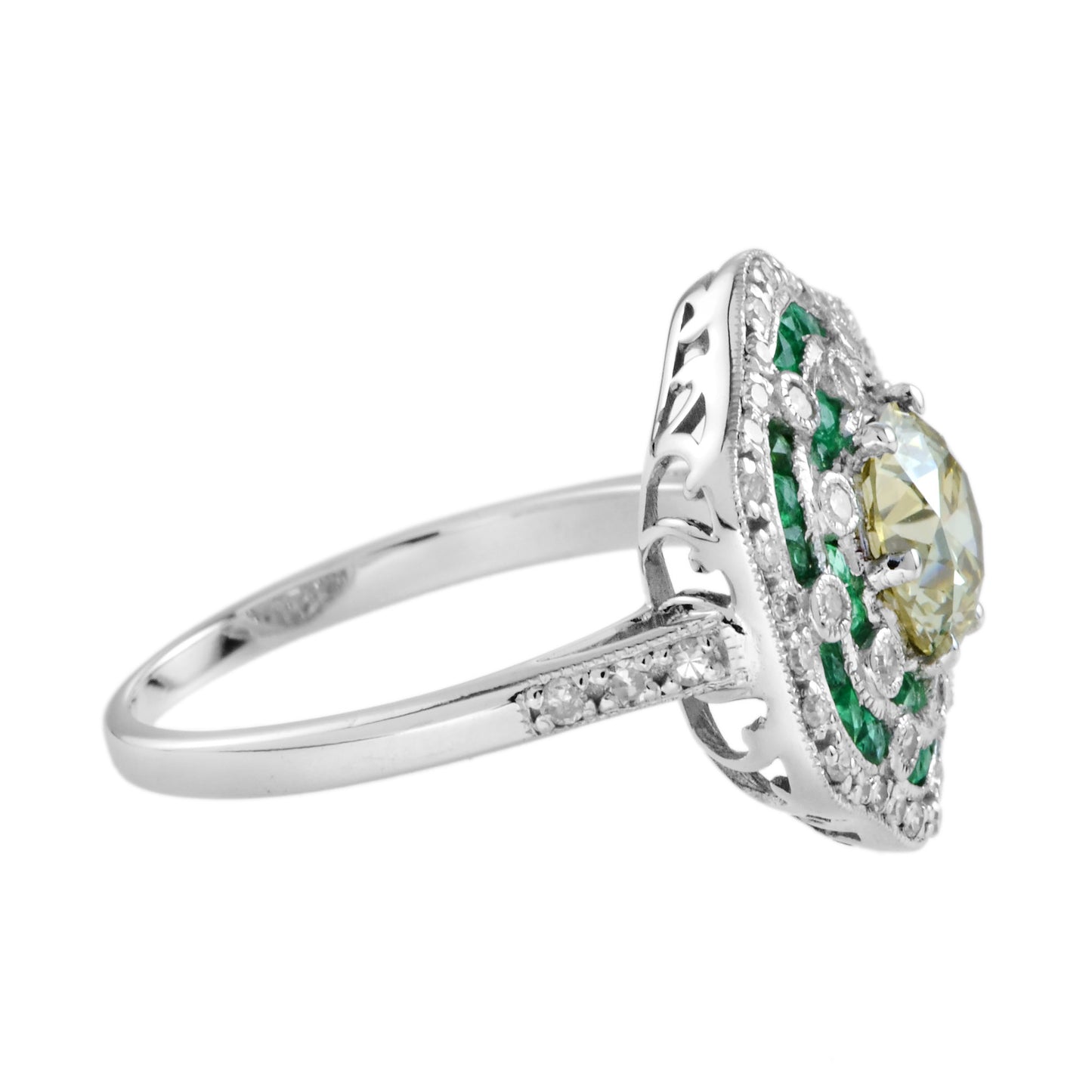 1.28 ct. certified diamond emerald art deco style engagement 18k white gold ring