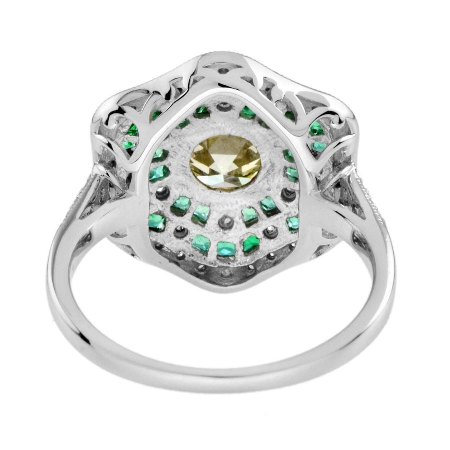 1.28 ct. certified diamond emerald art deco style engagement 18k white gold ring