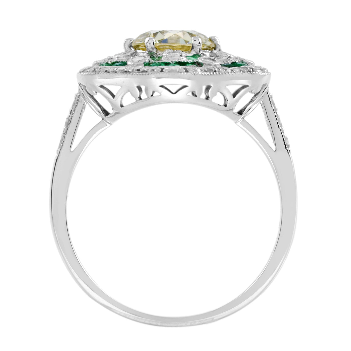 1.28 ct. certified diamond emerald art deco style engagement 18k white gold ring