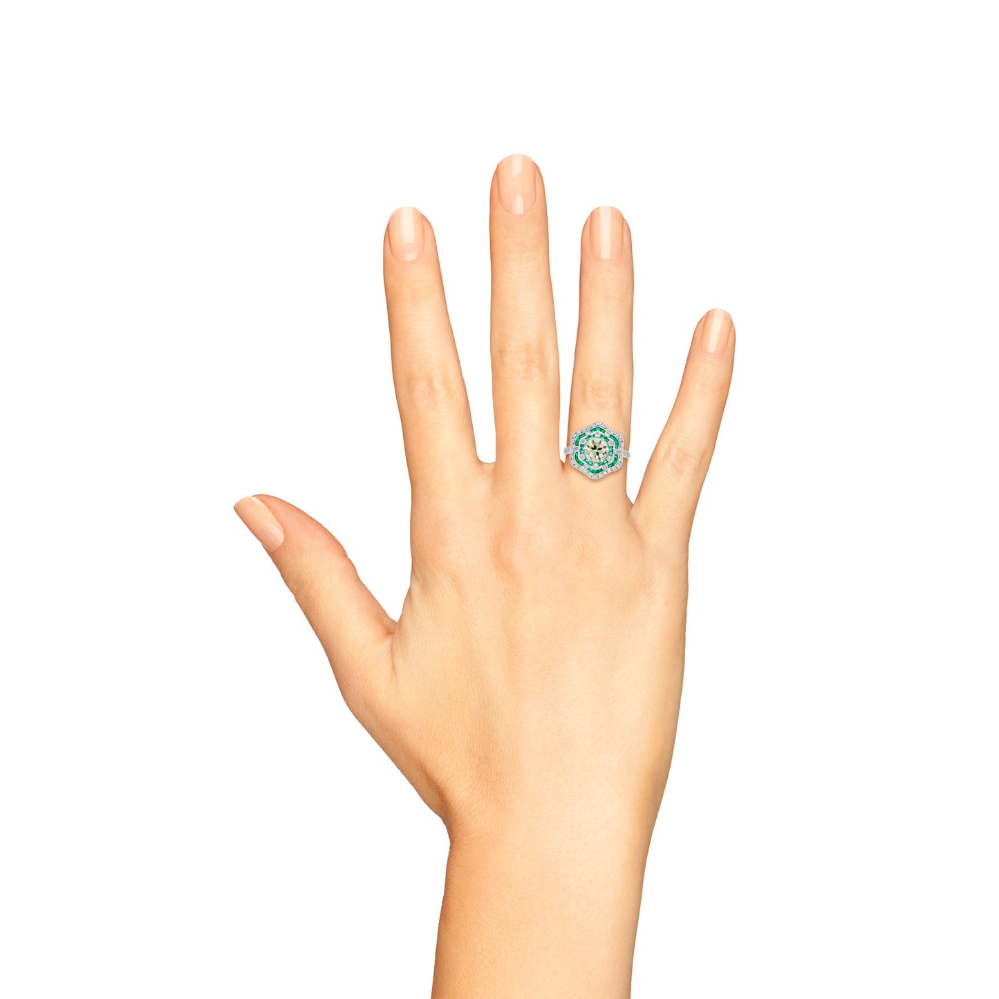 1.28 ct. certified diamond emerald art deco style engagement 18k white gold ring