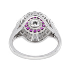Diamond & Red Pink Ruby Edwardian Style Engagement 18K White Gold Ring