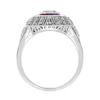 Diamond & Red Pink Ruby Edwardian Style Engagement 18K White Gold Ring