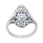 Aquamarine & Blue Sapphire and Diamond Art Deco Style Dinner 14K White Gold Ring