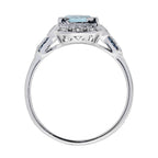 Square Blue Topaz & Sapphire Diamond Art Deco Style 14K White Gold Ring