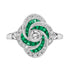 Diamond & Emerald Art Deco Style Swirling Fancy Cut Halo 14K White Gold Ring
