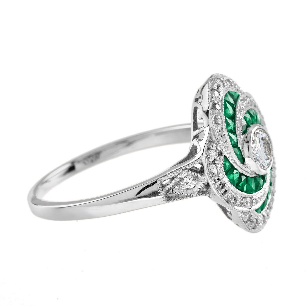 2.02 ctw Art Deco Emerald & Diamond 14K White Gold Ring