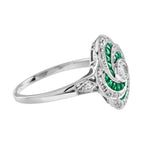 2.02 ctw Art Deco Emerald & Diamond 14K White Gold Ring