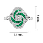 2.02 ctw Art Deco Emerald & Diamond 14K White Gold Ring