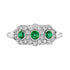 Green Emerald & Diamond Antique Style Three Stone 14K White Gold Ring