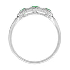 Green Emerald & Diamond Antique Style Three Stone 14K White Gold Ring