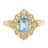 Rectangle Shape Emerald Cut Blue Topaz & Diamond Halo Vintage Style Gold Ring