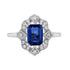 Emerald Cut Blue Sapphire & Diamond Halo 14K White Gold Vintage Style Ring