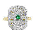 Emerald & Diamond Vintage Inspired Edwardian Style Target White Yellow Gold Ring