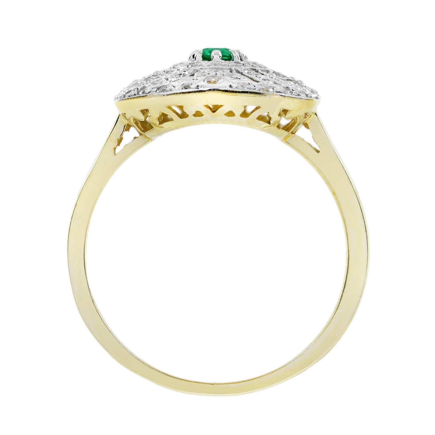 emerald & diamond vintage inspired edwardian style target white yellow gold ring