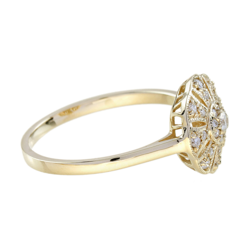 Diamond Vintage Style Floral Cluster 14K Yellow Gold Ring