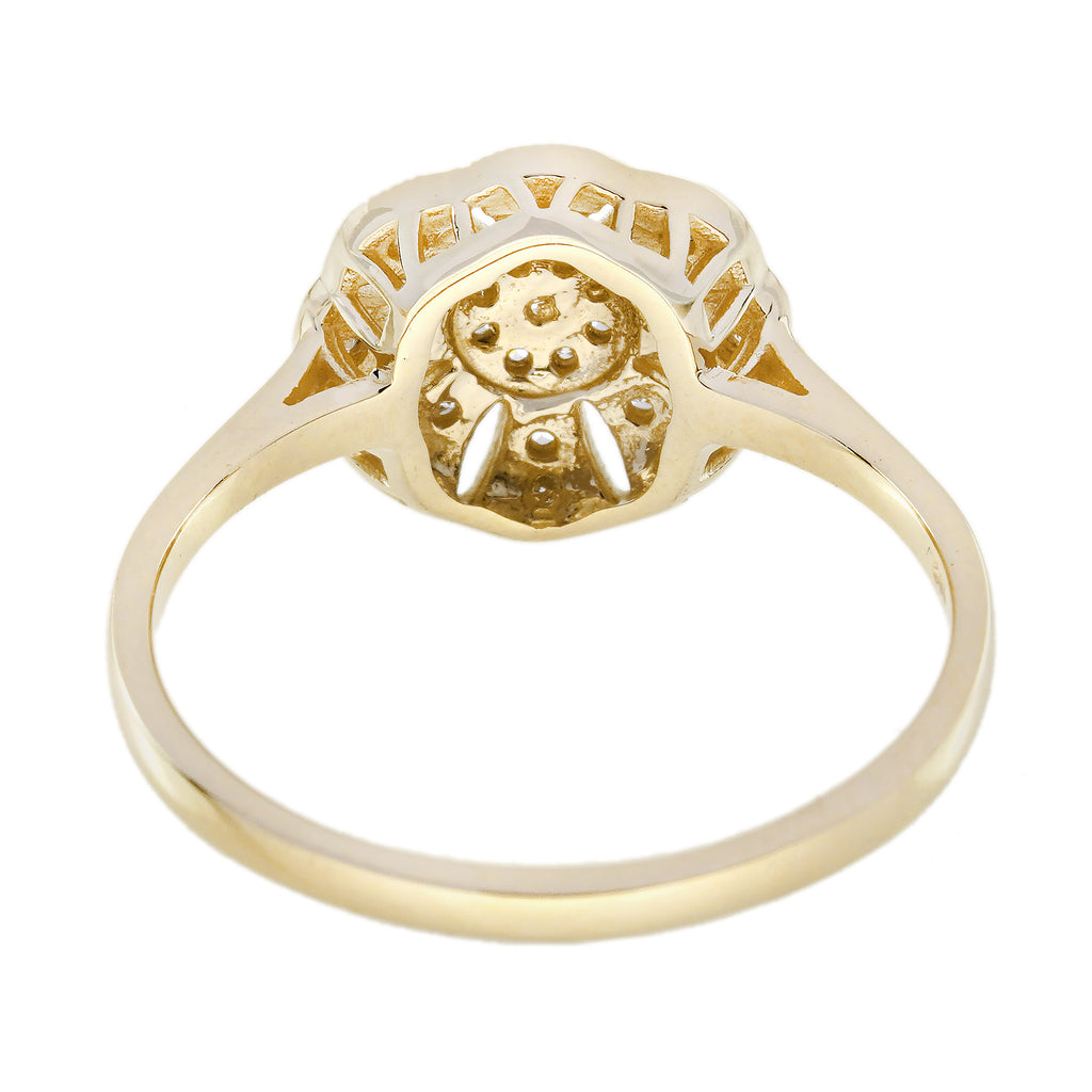 Diamond Vintage Style Floral Cluster 14K Yellow Gold Ring