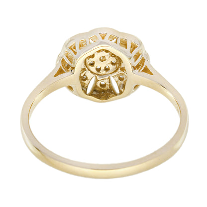 Diamond Vintage Style Floral Cluster 14K Yellow Gold Ring