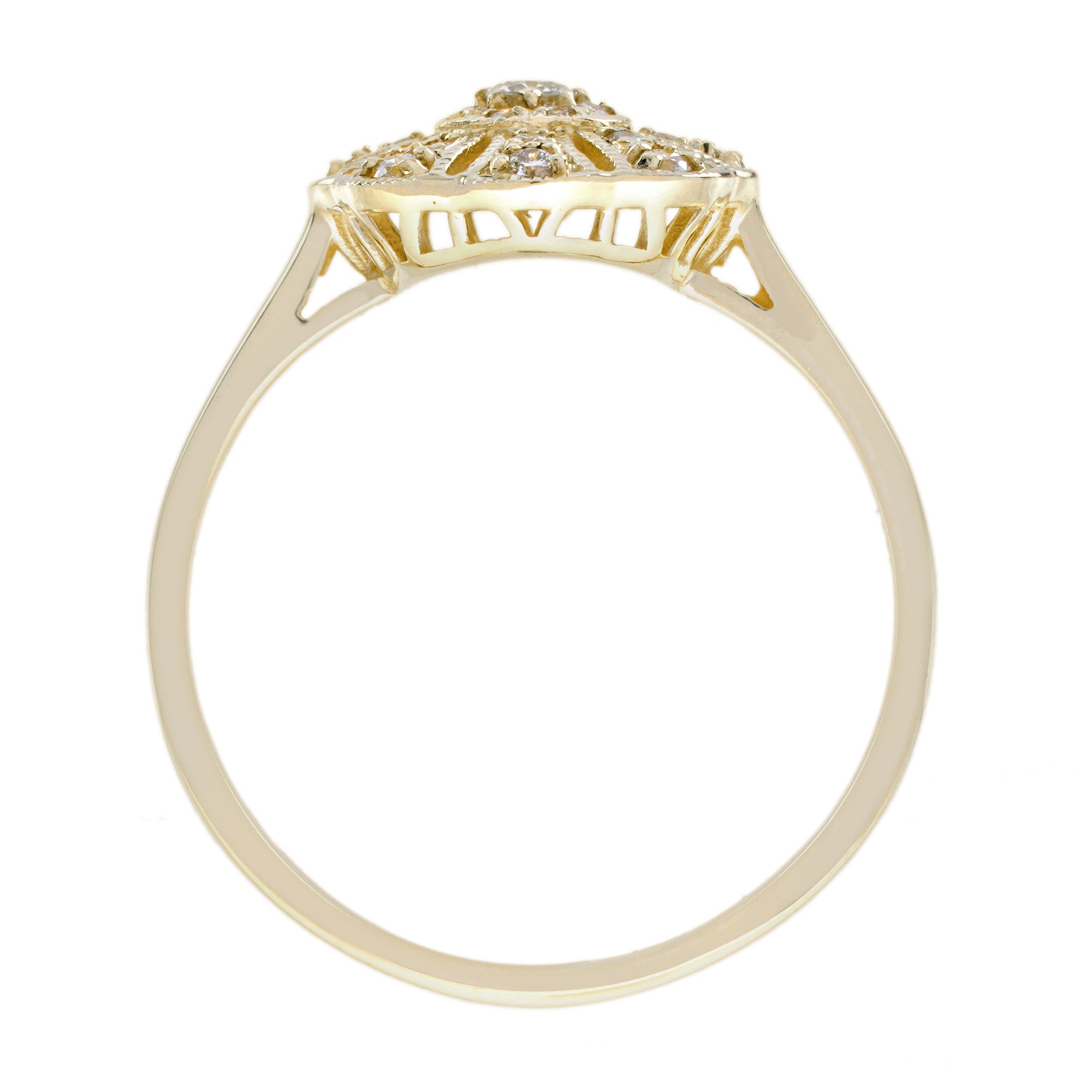 Diamond Vintage Style Floral Cluster 14K Yellow Gold Ring