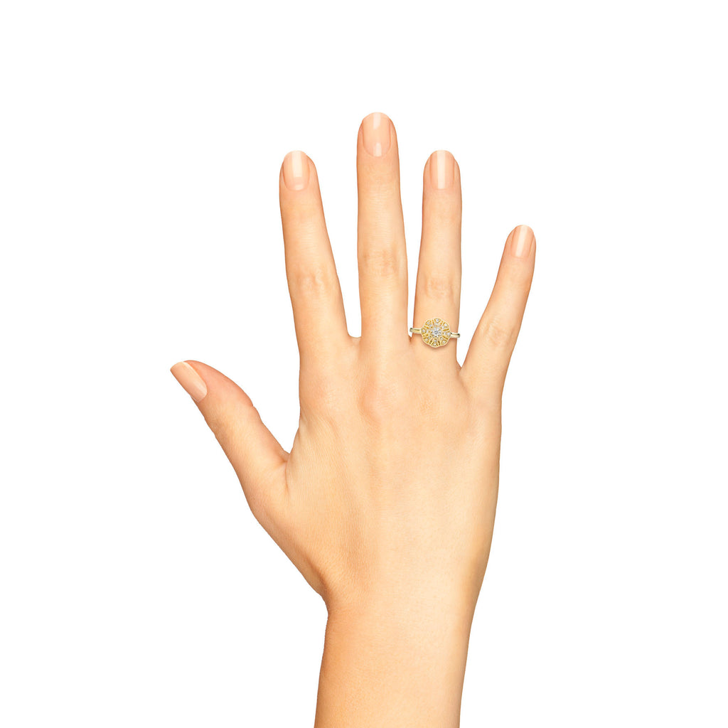 Diamond Vintage Style Floral Cluster 14K Yellow Gold Ring