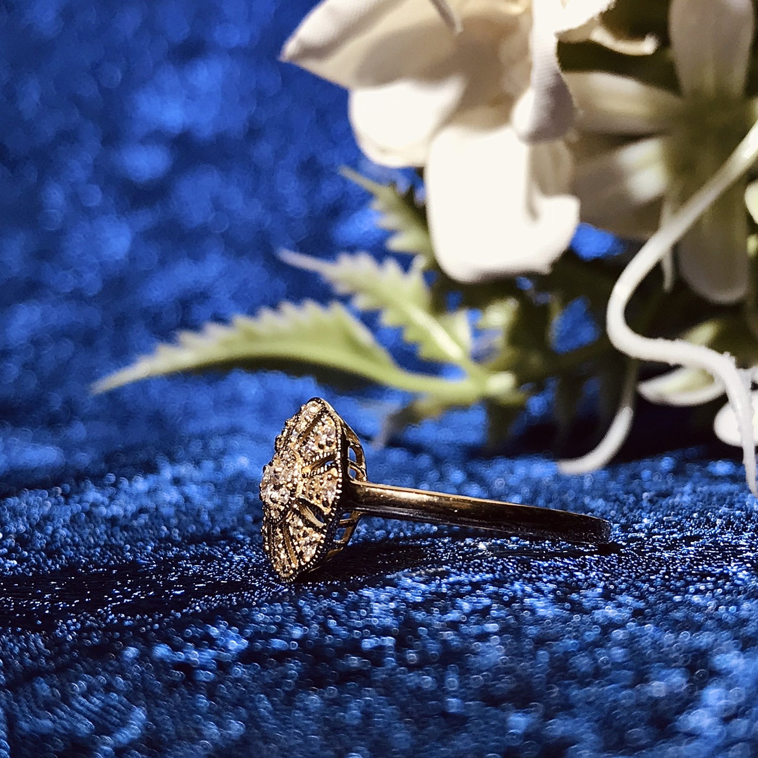 Diamond Vintage Style Floral Cluster 14K Yellow Gold Ring
