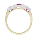 Ruby & Diamond Art Deco Style Three Stone White Yellow Gold Ring