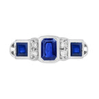 2.10 ctw Art Deco Style Blue Sapphire & Diamond 14K White Gold Three Stone Ring